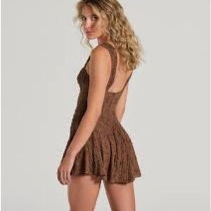 Windsor S Chocolate Brown Textured mini Ain’t it Cute romper mini dress ruffle